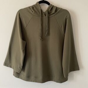 PACT Organic Cotton Bounce Bell Sleeve Hoodie Olive Green Size M Soft Stretch